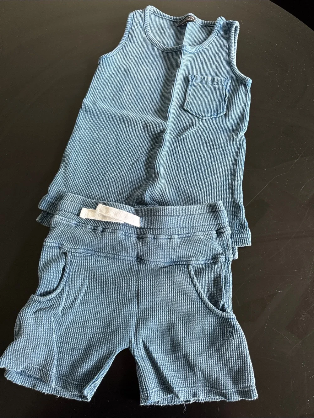 Kids Blue Ribbed Tank and Shorts Set